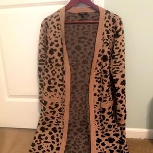 Long-sleeved knit leopard print cardigan